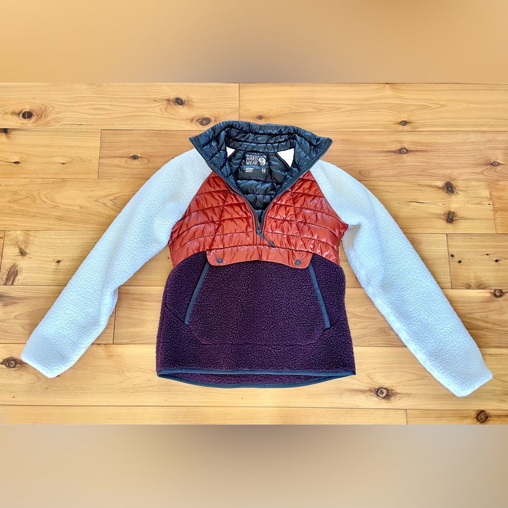 Mountain Hardwear Womens Fleece / Down Pullover Jacket in Rust, Eggplant & Cream
